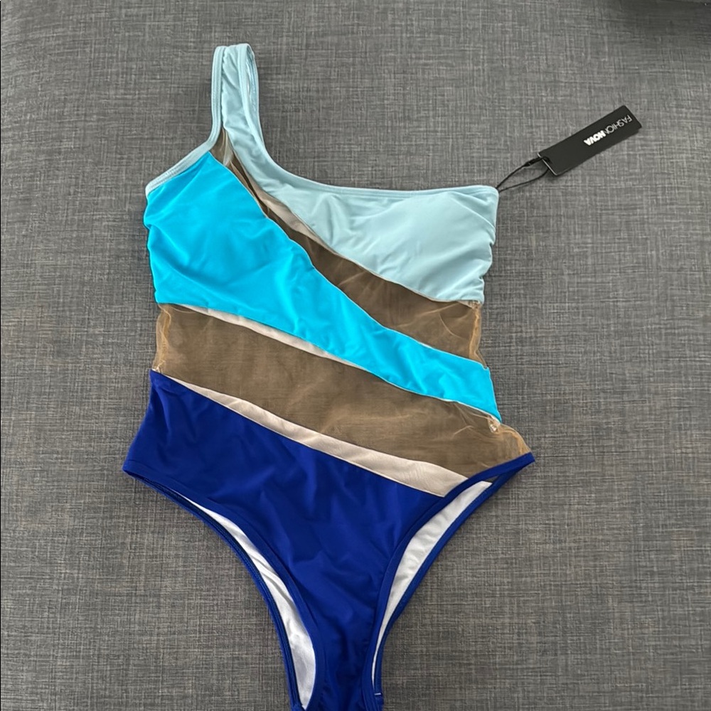 Fashion Nova Multi-Color One Shoulder Swimsuit